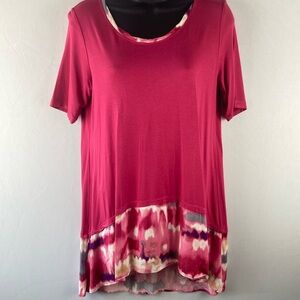 Logo Lori Goldstein short sleeve tunic size, small petite, pink, and tie-dye
